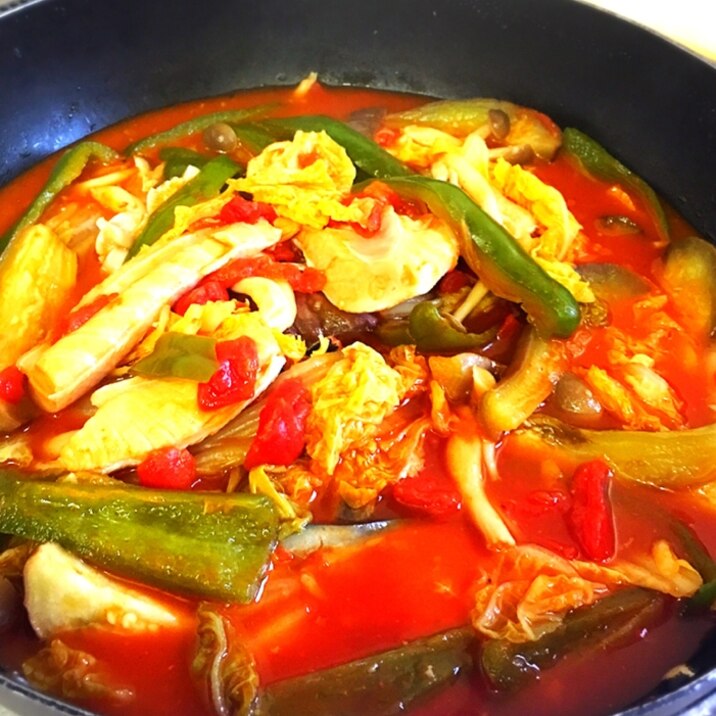 鮭あら&彩り野菜のトマトソース煮込み